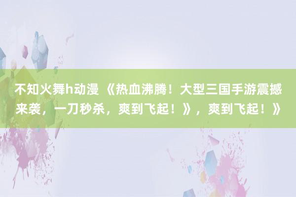 不知火舞h动漫 《热血沸腾！大型三国手游震撼来袭，一刀秒杀，爽到飞起！》，爽到飞起！》