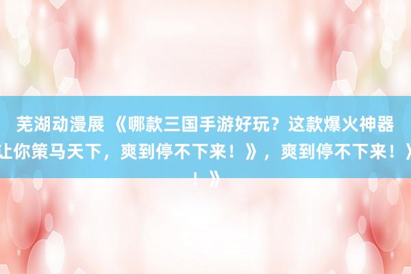 芜湖动漫展 《哪款三国手游好玩？这款爆火神器让你策马天下，爽到停不下来！》，爽到停不下来！》