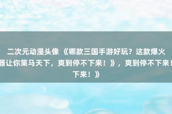 二次元动漫头像 《哪款三国手游好玩？这款爆火神器让你策马天下，爽到停不下来！》，爽到停不下来！》